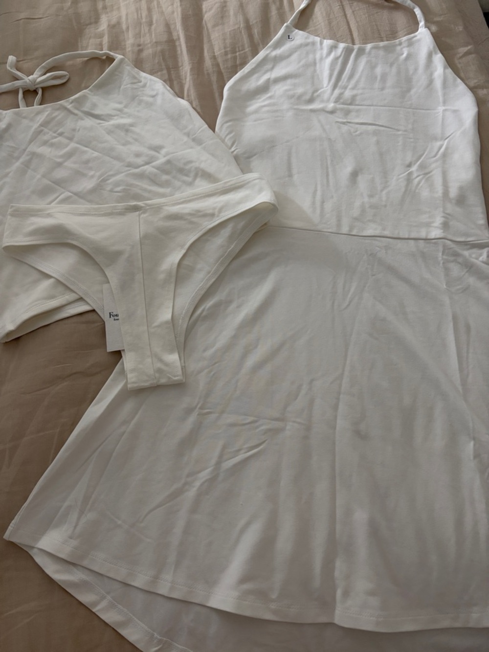White halter Dress halter top and matching thong NWT L